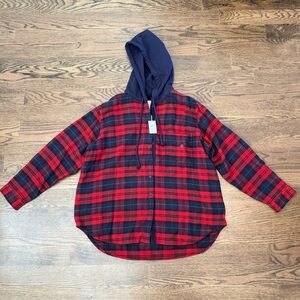 American Eagle Outfitters Red and Navy Plaid Hoodie Jacket NWT